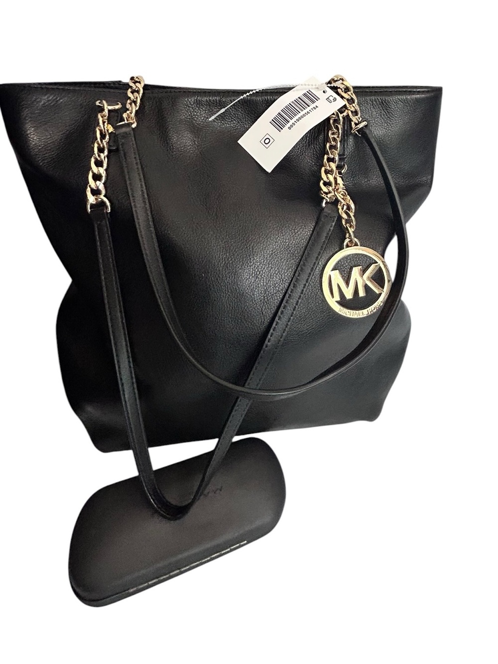 Michael Kors Jet Set Black Leather Shoulder Tote Bag W/ Partial Chain Straps New